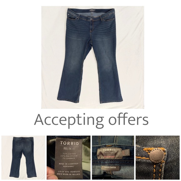 ❤️ TORRID, PLUS SIZE, mid-rise, luxe slim boot, super stretch blue jeans… - Picture 1 of 6